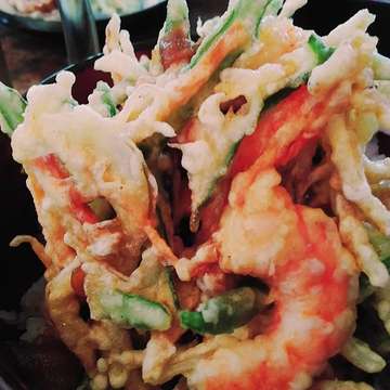 Kakiage Tenpura don. big crispy tempura on the rice with teasty Japanese source. It is sooo good !!