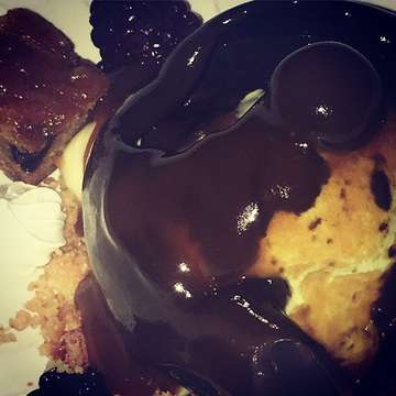 Extreme close up of melting chocolate ball. #canggu #batubolong #sushi #dessert
